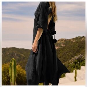 Trina Turk Black Backless Tie-Back Midi Dress